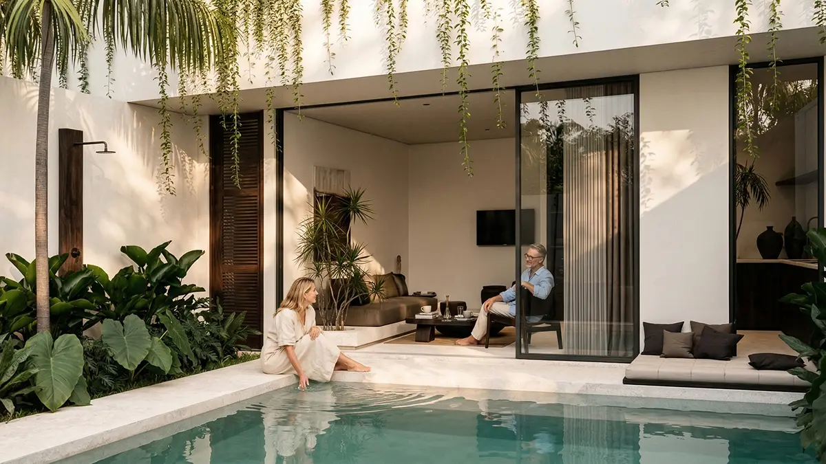 Couple by villa plunge pool